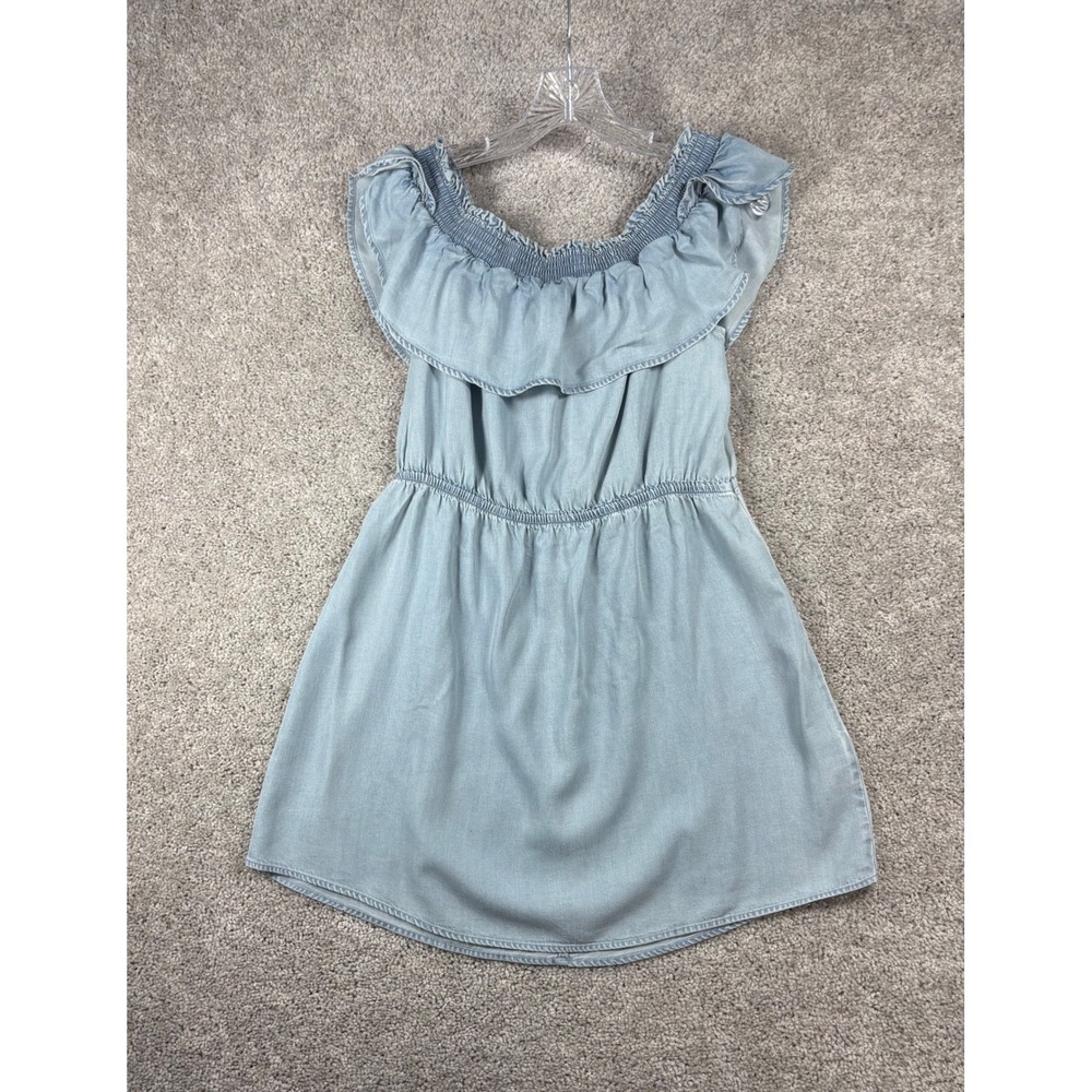 Express Womens M Light Wash Denim Chambray Ruffle Mini Dress (READ)